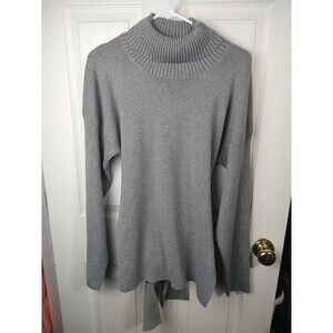 All:Row Woman M Sweater Grey Tie Turtleneck Long Sleeve Wool Blend Lightweight